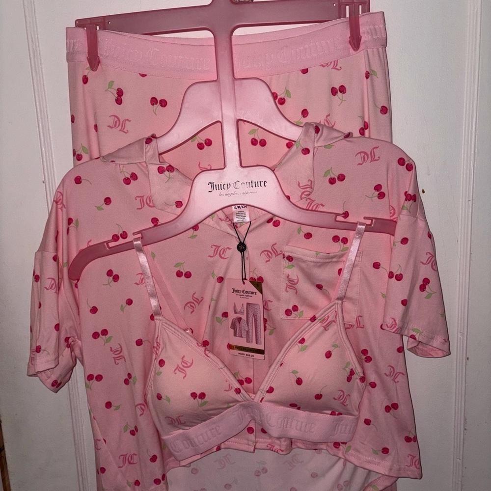 Juicy Couture 3 piece pajama pink cherry set NWT size small